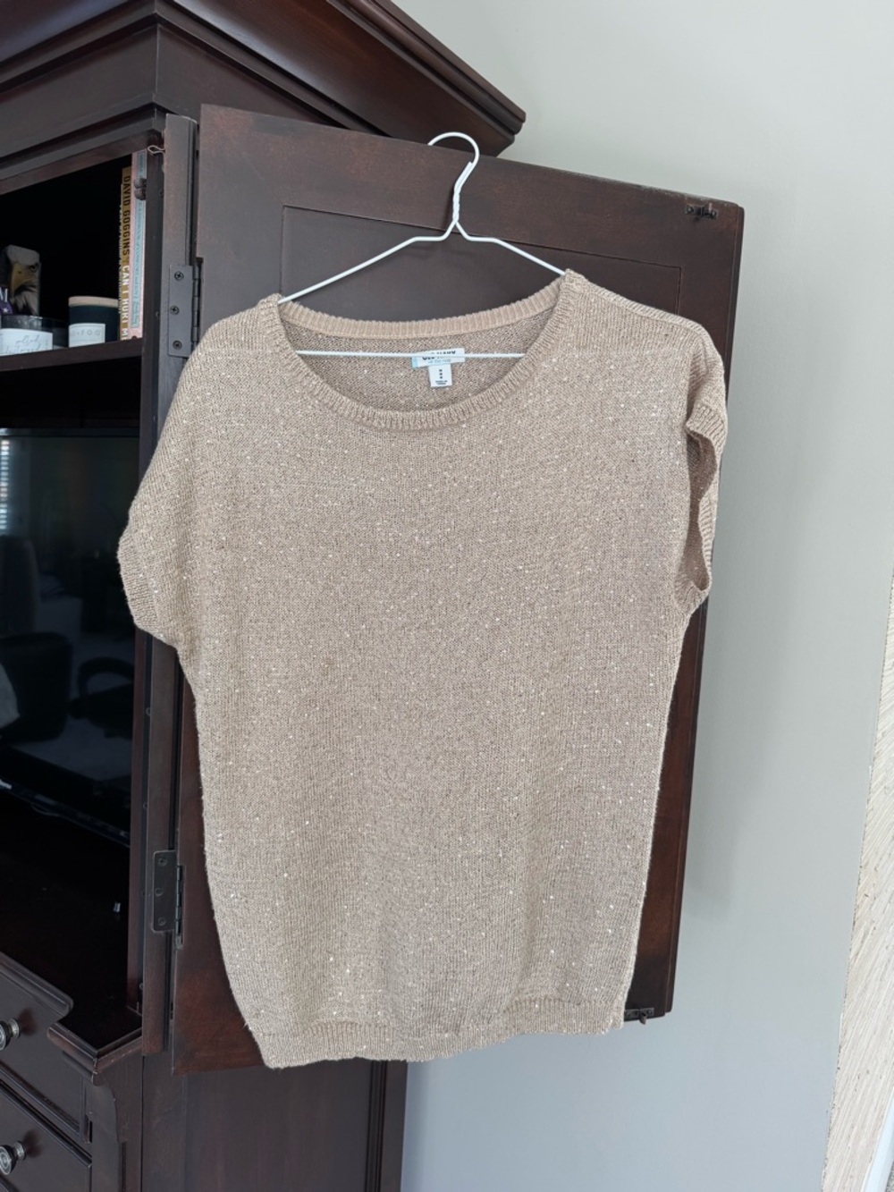 Old Navy Taupe Sequin Knit Short-Sleeve Sweater